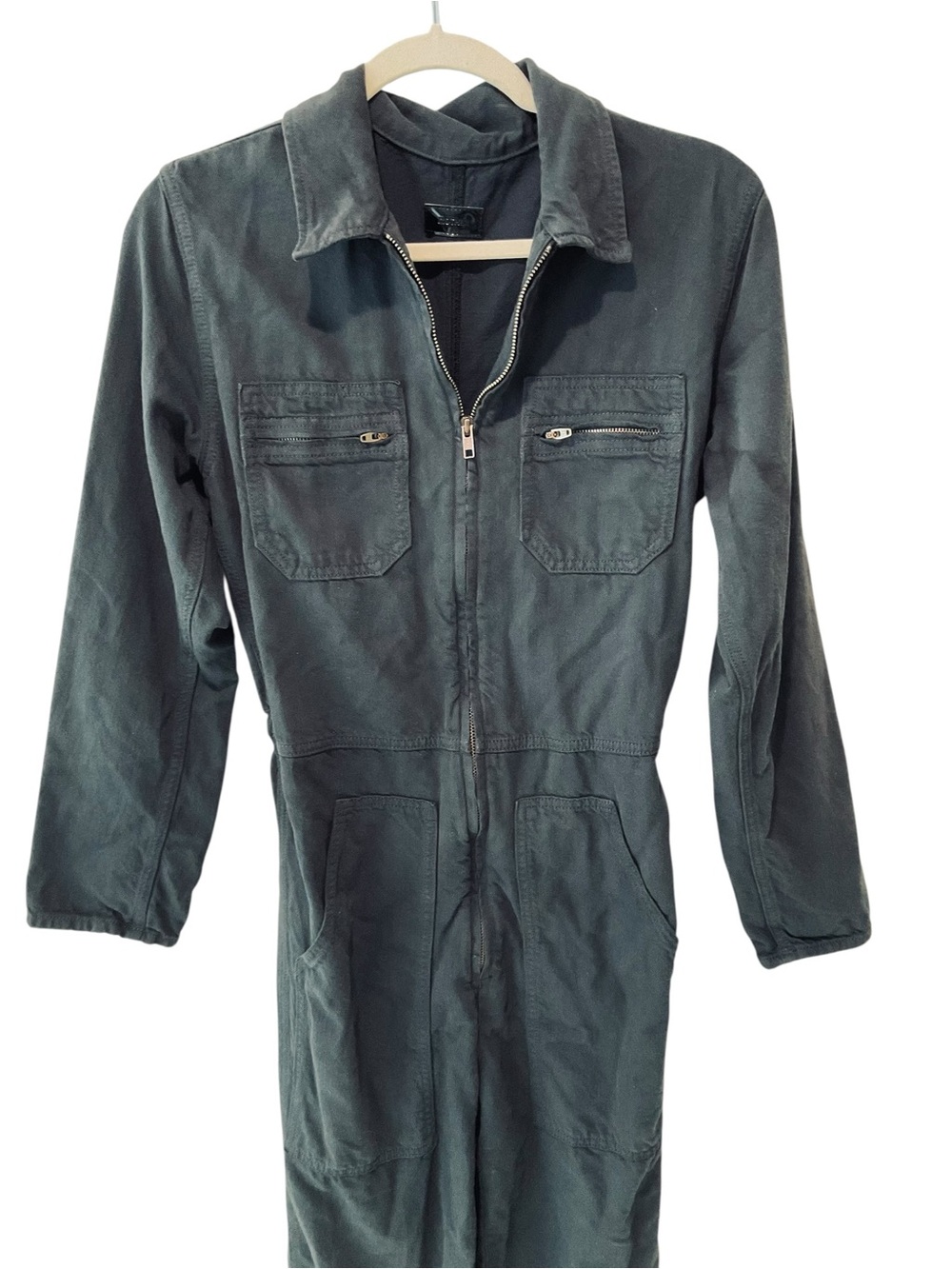 MOTHER The Specialist Faded Black Utility Jumpsuit Small Zip Front Cargo - Picture 4 of 10
